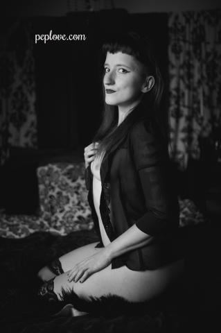 Arthouse film noir style portrait of Quin, intense & powerful